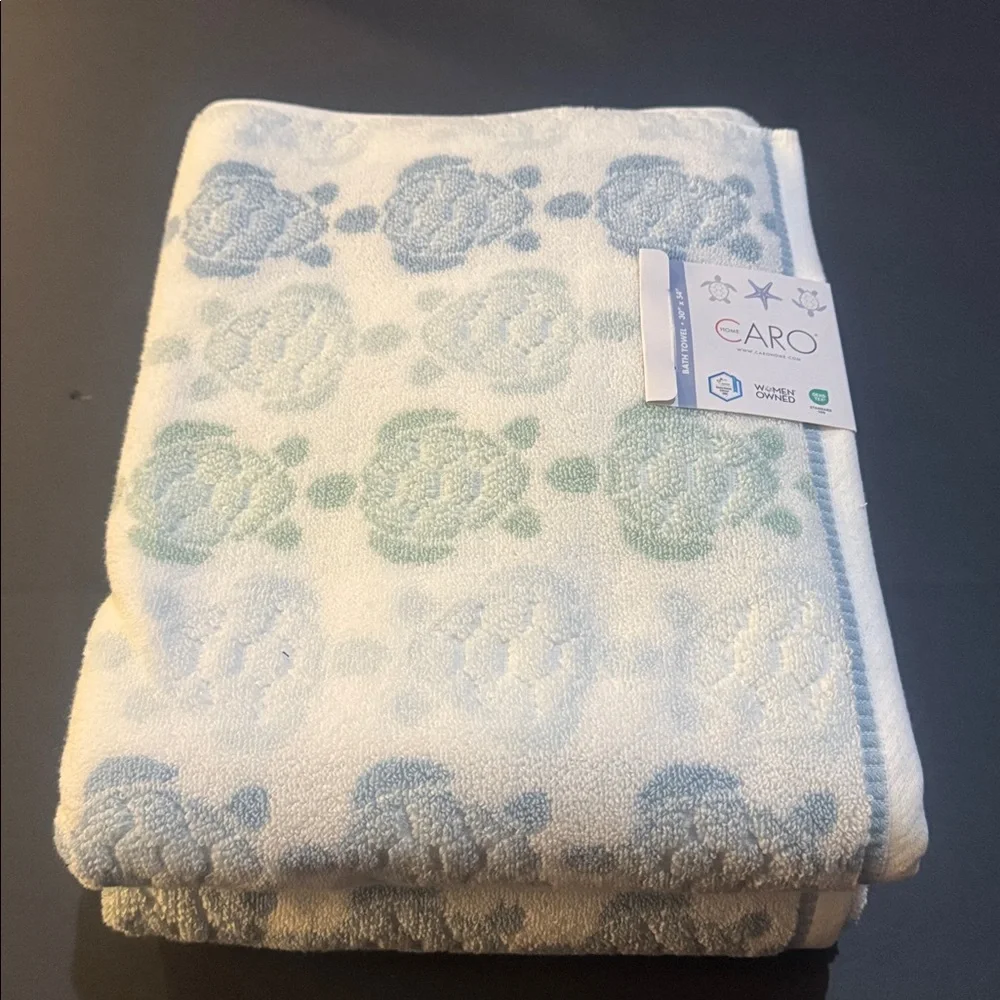 4pc CARO HOME 100% Cotton Tortuga Tile Bath Towel Set - Green/Blue